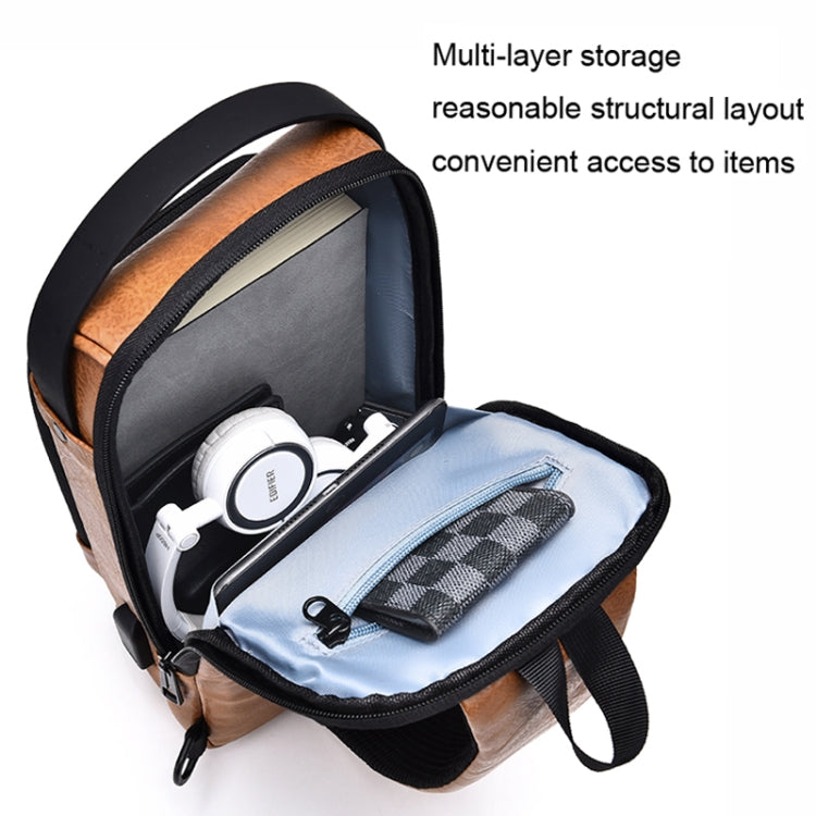 WEIXIER X318 Single Shoulder Crossbody Male Water-resistant Anti-Theft Small Backpack(Light Brown)