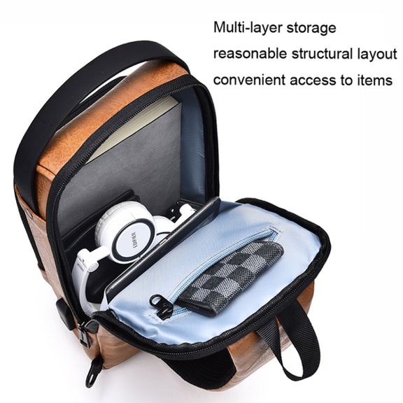 WEIXIER X318 Single Shoulder Crossbody Male Water-resistant Anti-Theft Small Backpack(Light Brown)