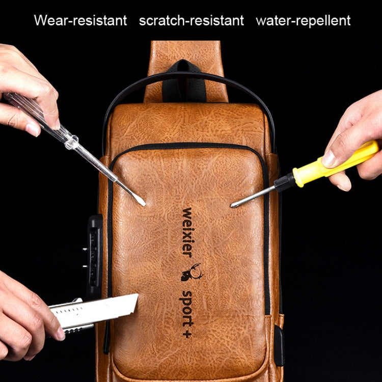 WEIXIER X318 Single Shoulder Crossbody Male Water-resistant Anti-Theft Small Backpack(Light Brown)