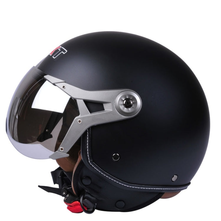 GXT Electric Vehicle Half Cover Helmet Four Seasons Retro Helmet, Size: M(Matte Black)