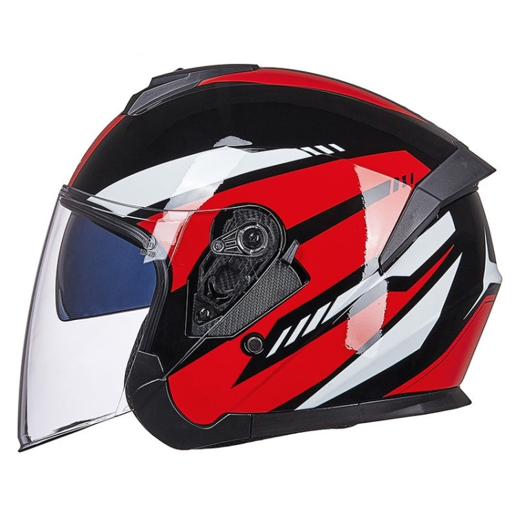 GXT Electric Vehicle Four Seasons Sun Protection & Windshield Double Lens Helmet, Size: M(Bright Black Red)