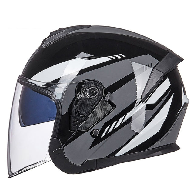 GXT Electric Vehicle Four Seasons Sun Protection & Windshield Double Lens Helmet, Size: M(Bright Black Gray)