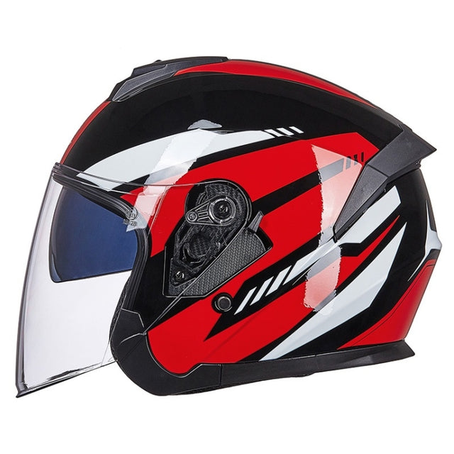 GXT Electric Vehicle Four Seasons Sun Protection & Windshield Double Lens Helmet, Size: L(Bright Black Red)