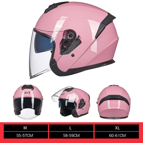 GXT Electric Vehicle Four Seasons Sun Protection & Windshield Double Lens Helmet, Size: XL(Light Pink)