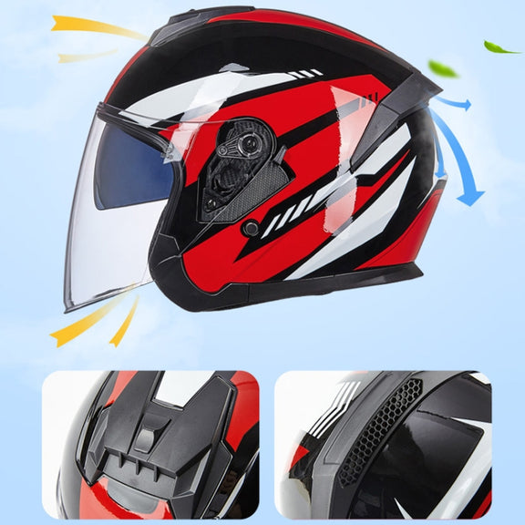 GXT Electric Vehicle Four Seasons Sun Protection & Windshield Double Lens Helmet, Size: L(Bright Black Gray)