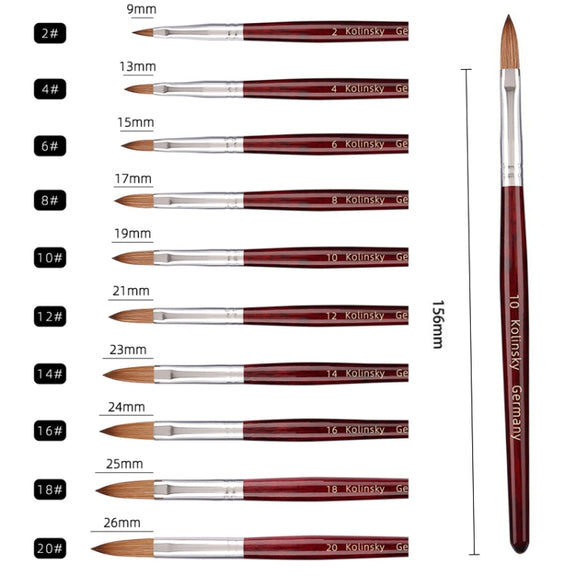Red Wood Handle Kolinsky Hair Nail Art Brush No. 14