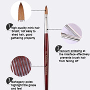 Red Wood Handle Kolinsky Hair Nail Art Brush No. 14
