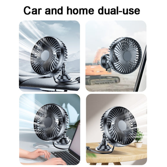 SUITU  12V/24V Mini Car Fan USB Charging Single Head Fan 360 Degree Cooling Fan, Style: Suction Cup Model