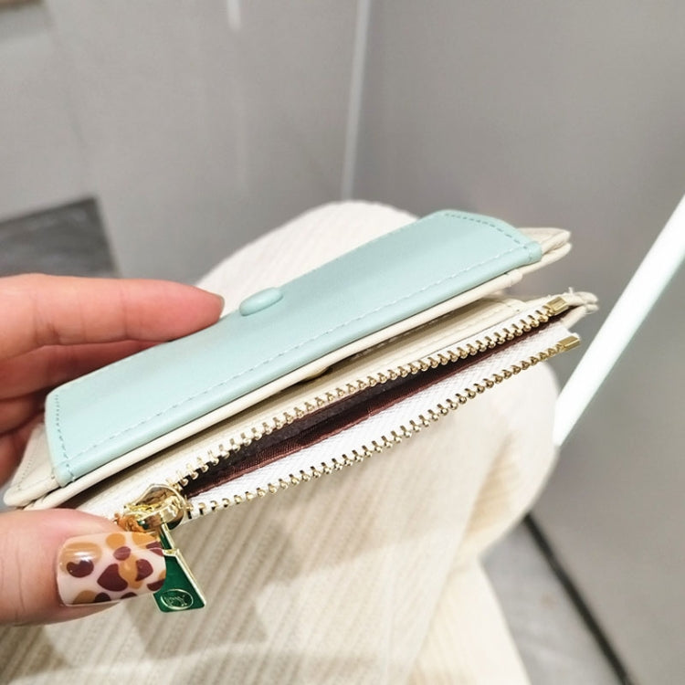 PU Leather Short Color Matching Folding Wallet Mini Portable Wallet(Blue)