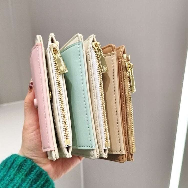 PU Leather Short Color Matching Folding Wallet Mini Portable Wallet(Blue)