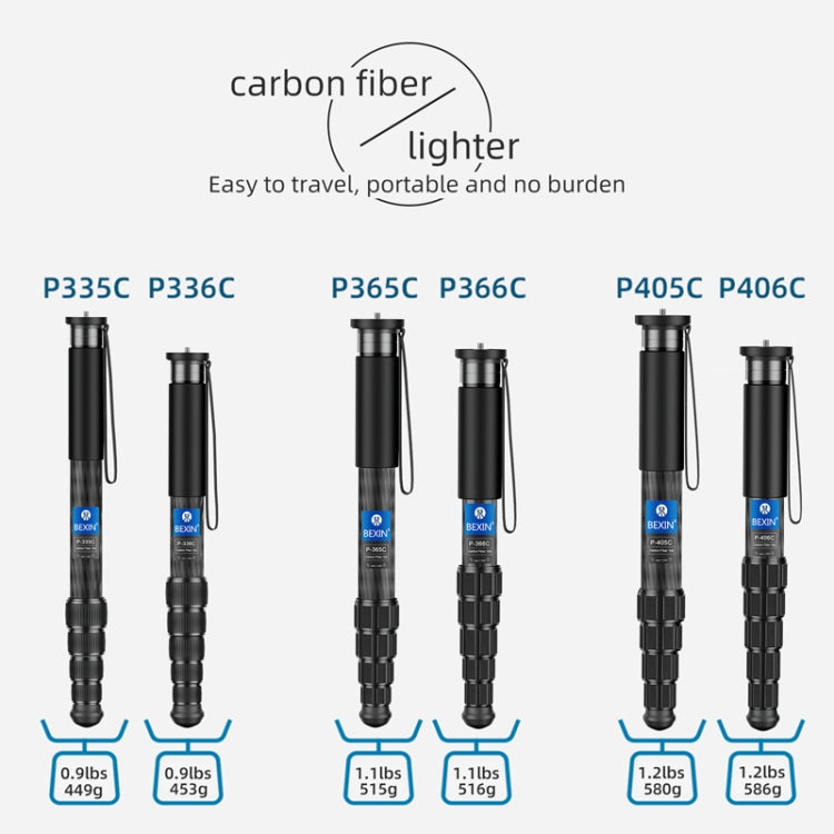 BEXIN P335CF-S Carbon Fiber Monopod Travel Shooting Mobile Phone Live Selfie Bracket Retractable Portable Monopod