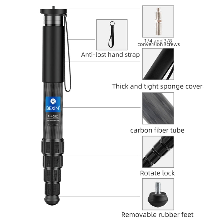 BEXIN P405CF-S Carbon Fiber Monopod Travel Shooting Mobile Phone Live Selfie Bracket Retractable Portable Monopod