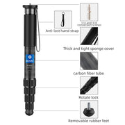 BEXIN P366CF-S Carbon Fiber Monopod Travel Shooting Mobile Phone Live Selfie Bracket Retractable Portable Monopod