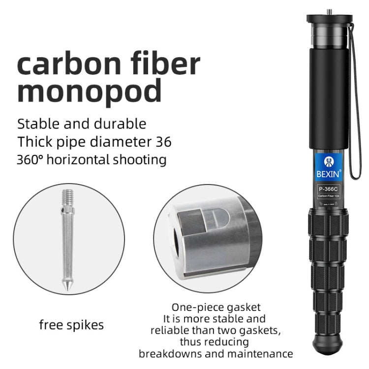 BEXIN P405CF-S Carbon Fiber Monopod Travel Shooting Mobile Phone Live Selfie Bracket Retractable Portable Monopod