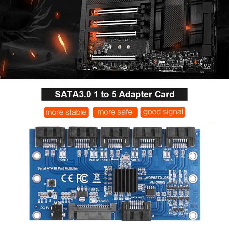 SATA3.0 6Gbps JMB575 Chip SATA Expansion Card 1 to 5 Port Riser Card