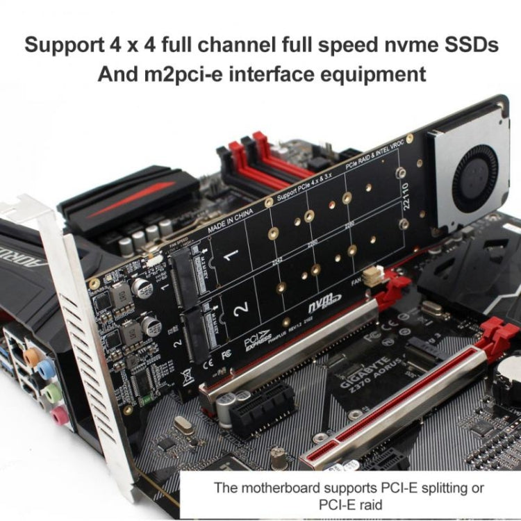 PCI-E X16 to M.2 M-key NVME X4 SSD RAID Array Expansion Adapter Support 2242/2260/2280/22110(PH44Plus)