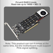 PCI-E X16 to M.2 M-key NVME X4 SSD RAID Array Expansion Adapter Support 2242/2260/2280/22110(PH44Plus)