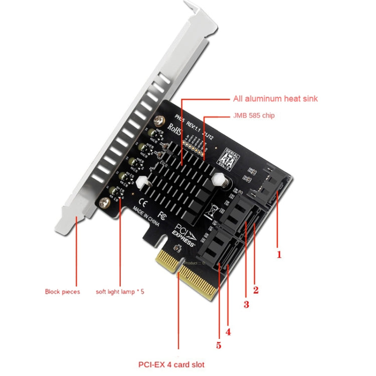 PCI-E To 5 SATA 3.0 Expansion Card(Semi High Baffle)
