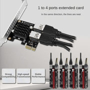 PCIE To PCI-E4 Port USB3.0 Expansion Card Graphics Card Extension(Half High Baffle)