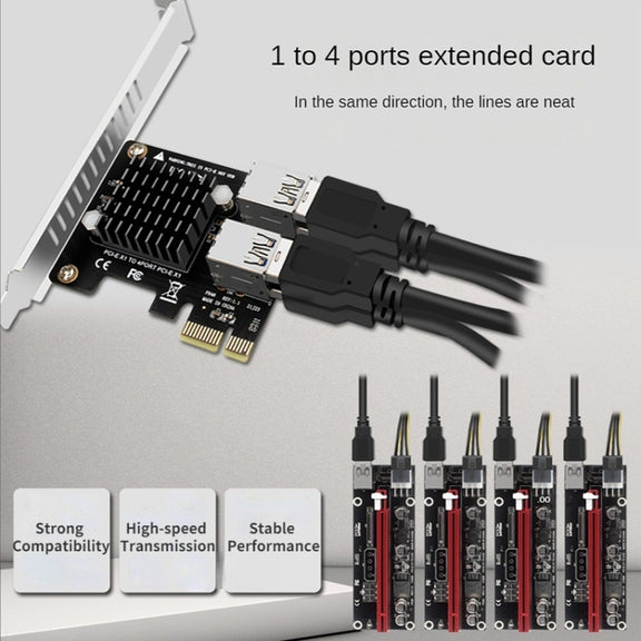 PCIE To PCI-E4 Port USB3.0 Expansion Card Graphics Card Extension(Half High Baffle)