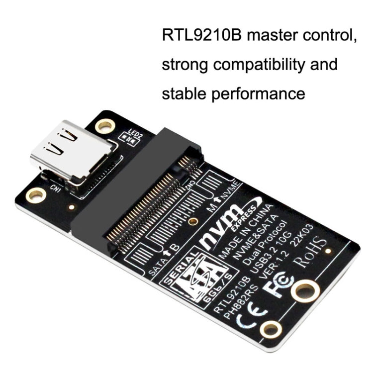 M.2 NVME Hard Disk Box Transfer Card RTL9210B Chip Type-C / USB-C USB3.1 Gen2 10Gbps(Black)