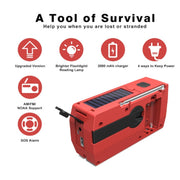 AM/FM/NoAA 2000mAh Emergency Radio Portable Hand Crank Solar Powered Radio(Red)