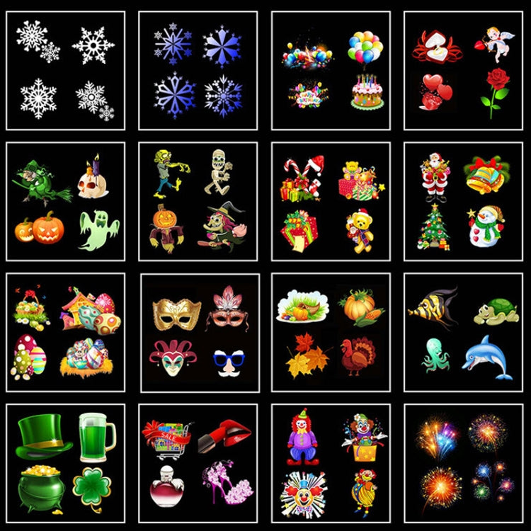16 Cards US Plug Color Card Pattern 9W Christmas Projection Light Remote Control Snow Light