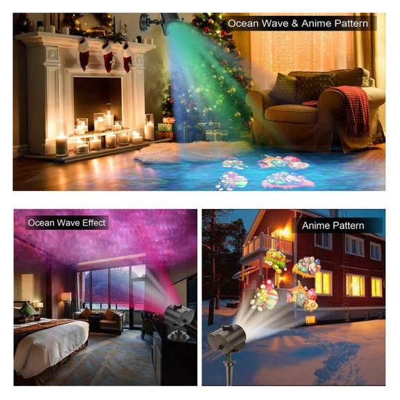 12 Cards US Plug Not Easy To Fade Card Pattern 9W Double Cylinder Water Pattern Christmas Projection Light