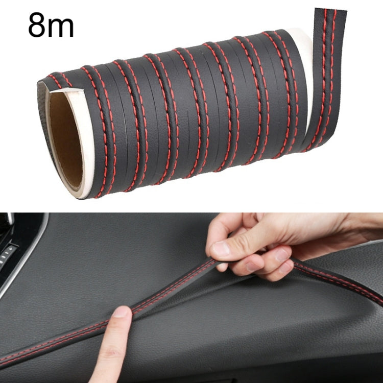 8m Car Center Console Interior Modification Leather Gap Strip(Black Red)