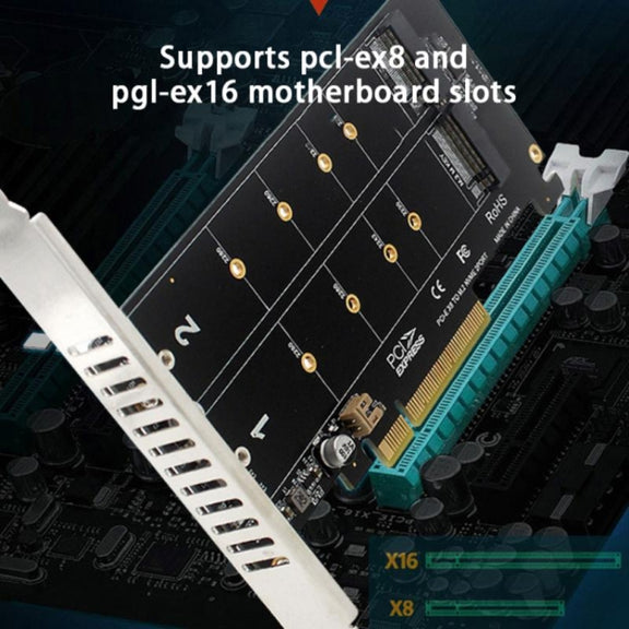 PCI-E X8 Double Disk Transfer Card NVME M.2 MKEY SSD RAID Array Expansion Adapter(PH45)