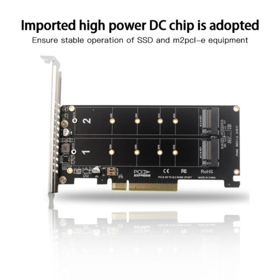 PCI-E X8 Double Disk Transfer Card NVME M.2 MKEY SSD RAID Array Expansion Adapter(PH45)