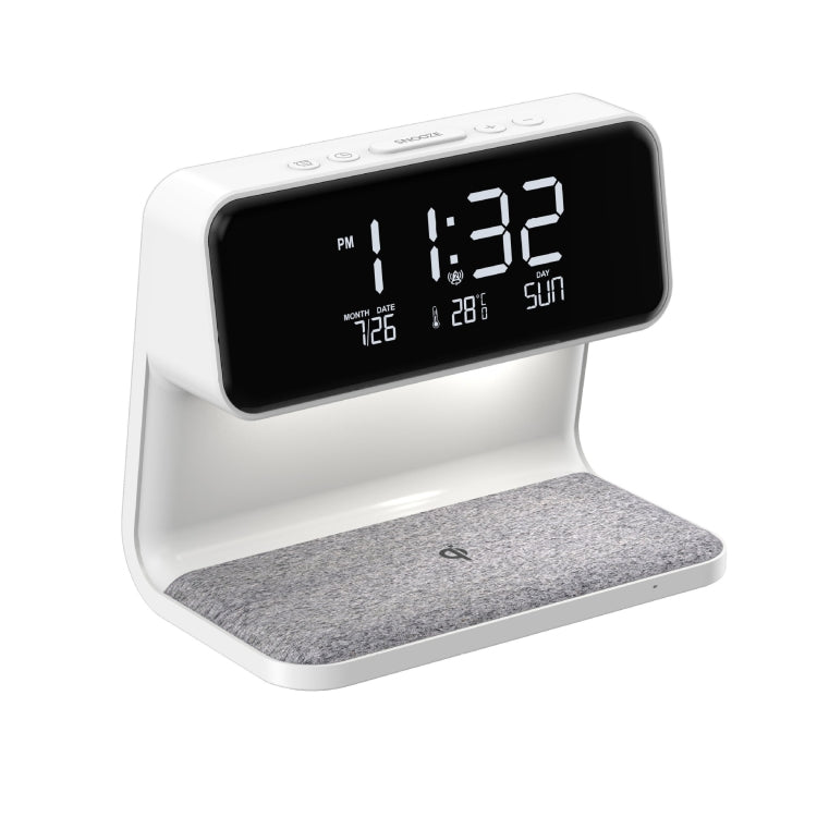 3 In 1 10W Wireless Charging Bedside Lamp LCD Screen Alarm Clock  Phone Charger,EU Plug(White)