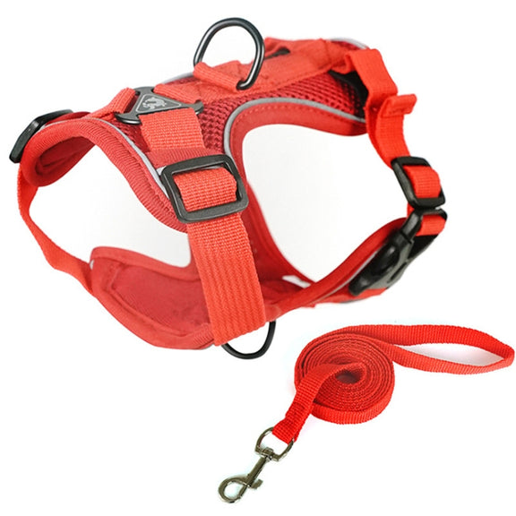 Pet Vest Harness + Traction Rope Set Reflective Breathable Dog Cat Harness, Size: S(Red)