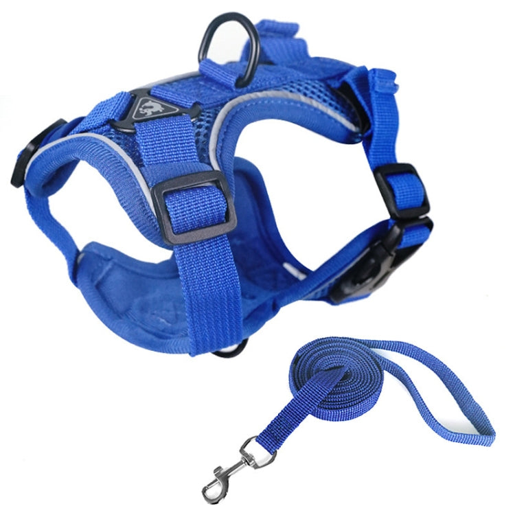 Pet Vest Harness + Traction Rope Set Reflective Breathable Dog Cat Harness, Size: S(Blue)