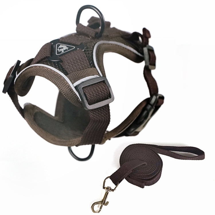 Pet Vest Harness + Traction Rope Set Reflective Breathable Dog Cat Harness, Size: L(Coffee)