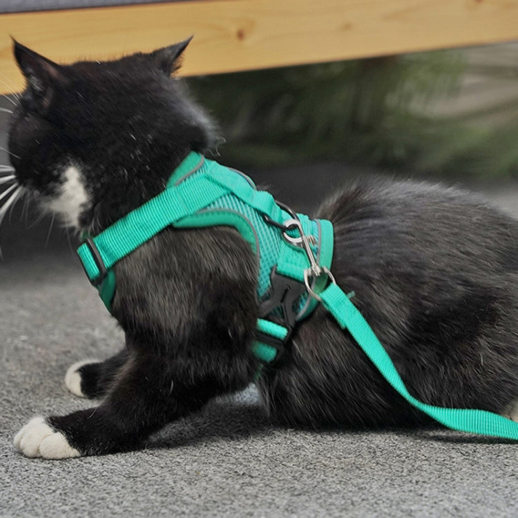 Pet Vest Harness + Traction Rope Set Reflective Breathable Dog Cat Harness, Size: L(Blue)