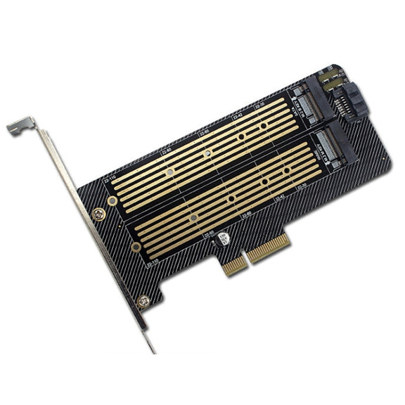 M.2 NVME NGFF SSD To PCIE SATA Dual Disk Conversion Expansion Card Supports MKEY BKEY Wiring(Black)