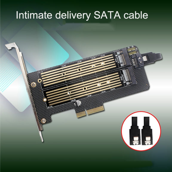 M.2 NVME NGFF SSD To PCIE SATA Dual Disk Conversion Expansion Card Supports MKEY BKEY Wiring(Black)
