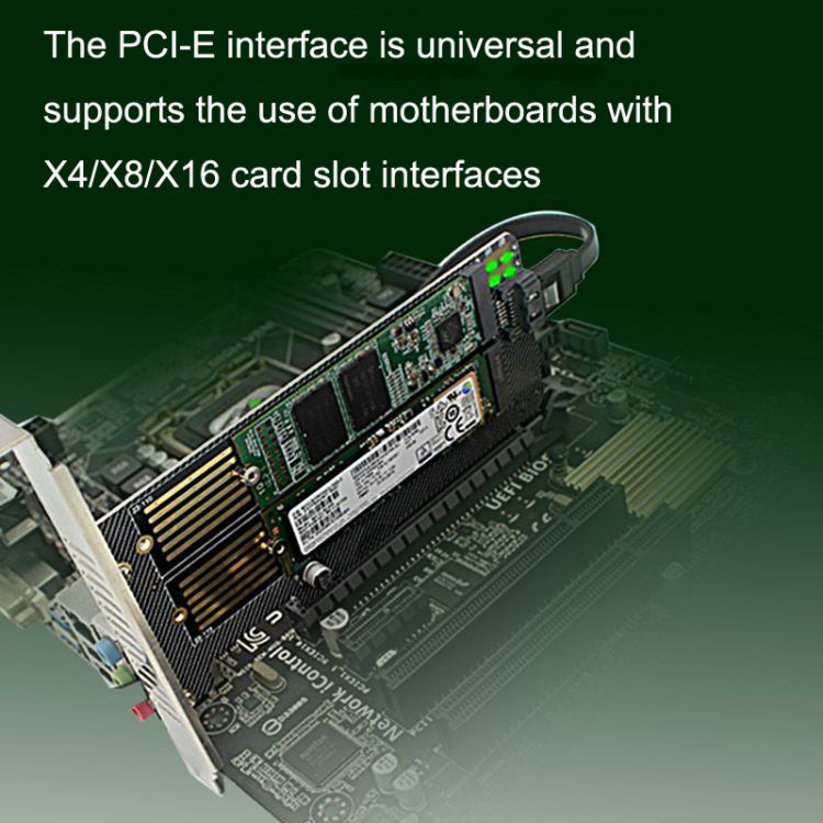 M.2 NVME NGFF SSD To PCIE SATA Dual Disk Conversion Expansion Card Supports MKEY BKEY Wiring(Black)
