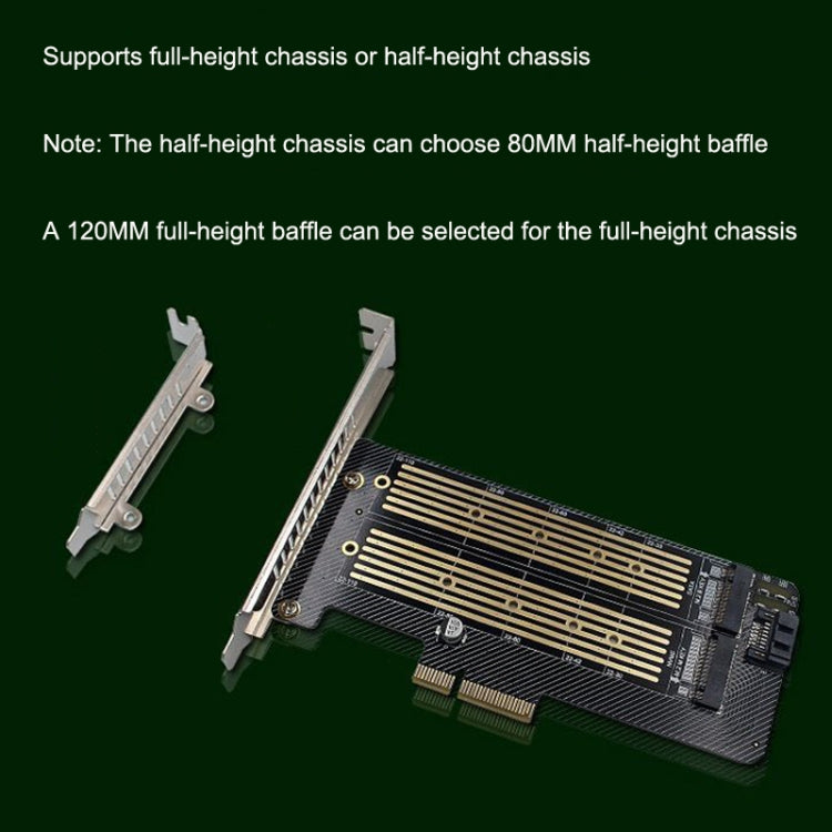 M.2 NVME NGFF SSD To PCIE SATA Dual Disk Conversion Expansion Card Supports MKEY BKEY Wiring(Black)