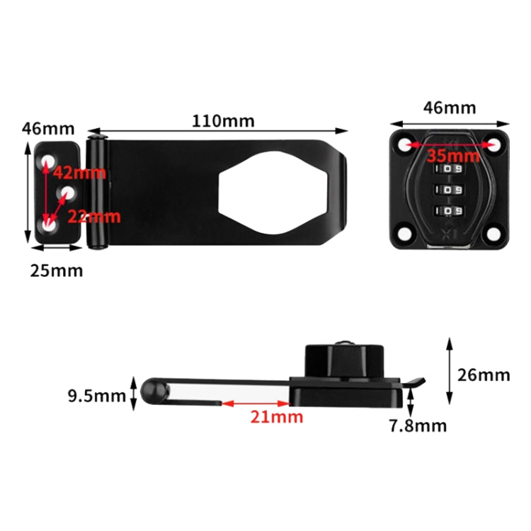 Screw Installation Cabinet Door Combination Lock Anti-Theft Drawer Lock, Style: Two Hole 3 inch Black
