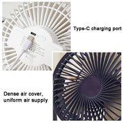 3-in-1 Electric Fan Wall Mounted Desktop Quiet Brushless Turbine Mini Fan, Style: Rechargeable(White)