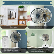 8-inch Portable Folding Telescopic Fan Can Shake Head with Timing & Remote Control(White 5400  mAh)