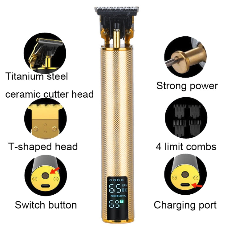 USB Rechargeable Digital Display Engraving Ceramic Knife Electric Hair Clipper(Digital Display Black)