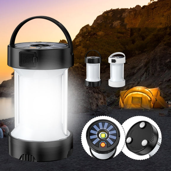Camping Lantern Outdoor Solar Emergency Lights Multifunctional Tent Light(Black)