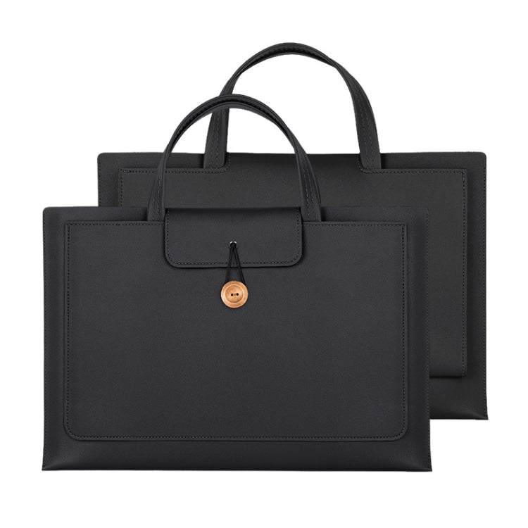 13.3/14 inch Elastic Button Laptop Water-resistant PU Handbag(Black)