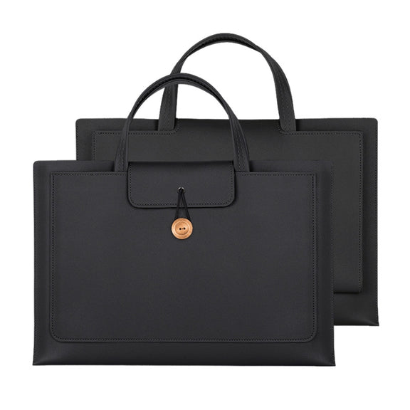 15.4/16 inch Elastic Button Laptop Water-resistant PU Handbag(Black)