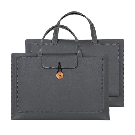 15.4/16 inch Elastic Button Laptop Water-resistant PU Handbag(Grey)