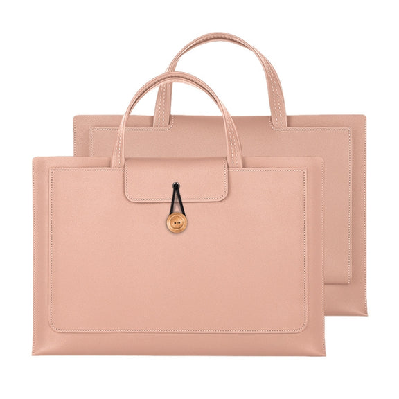 15.4/16 inch Elastic Button Laptop Water-resistant PU Handbag(Rose Pink)