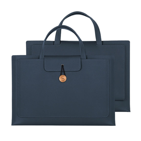 15.4/16 inch Elastic Button Laptop Water-resistant PU Handbag(Navy)